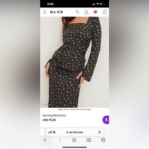 NA-KD ruching midi long sleeve floral dress